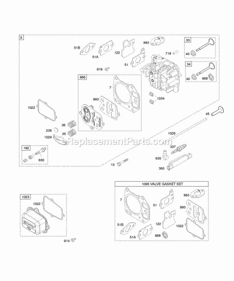 Cylinder Head Diagram and Parts List for 126602-0146-E1  Briggs and Stratton Engine